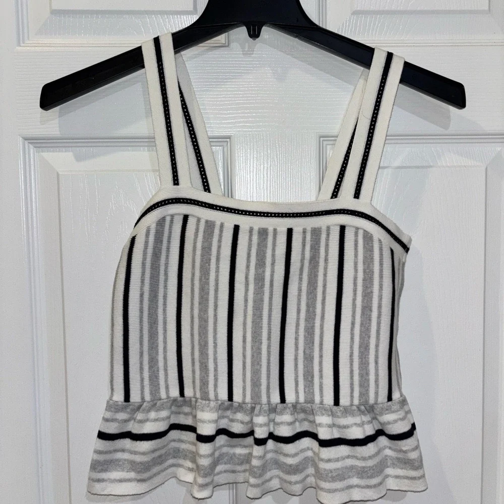 Banana Republic Black White Cotton Sweater Knit Peplum Ruffle Tank Top SZ XS​ - Picture 2 of 7